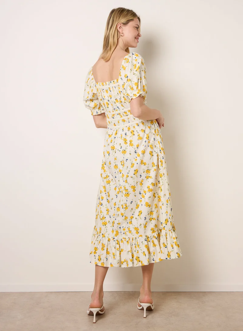 Blue Vanilla Ditsy Floral Poplin Milkmaid Midi Dress